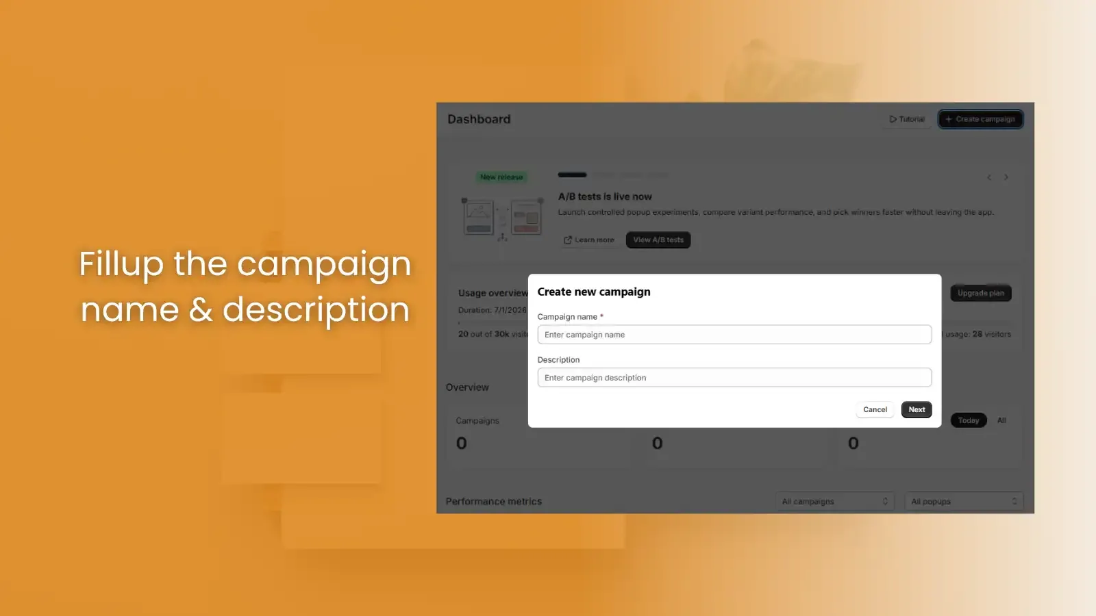 Fill up the campaign name & description